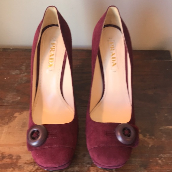 Prada suede platform heel Button front 38 1/2 - Picture 4 of 7